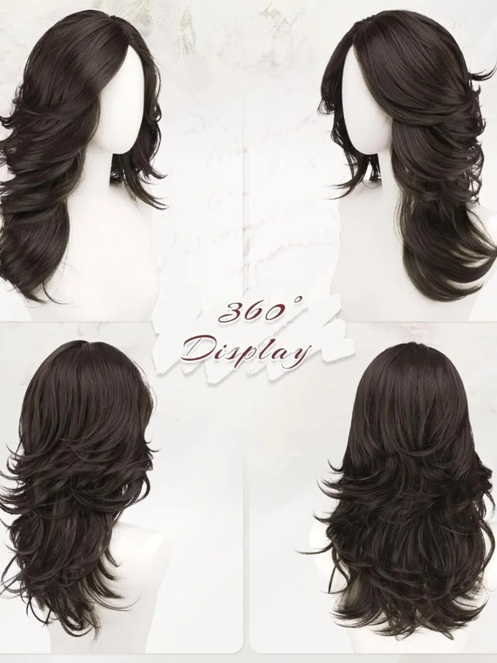 Dark Brown Light Blonde Wavy Layered Wig with Curtain Bangs
